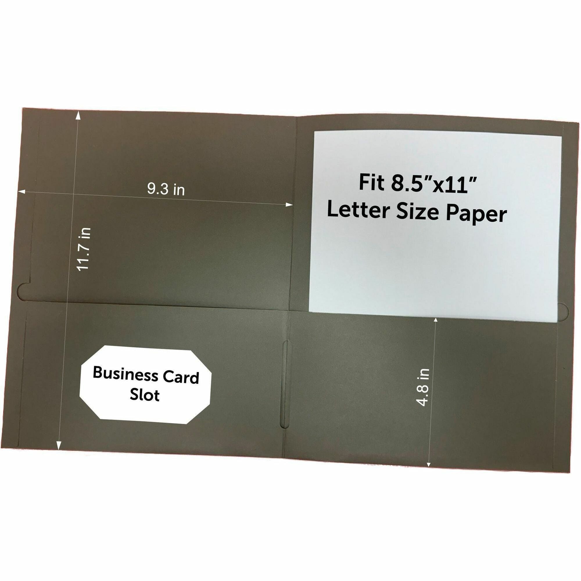 Business Source Letter Portfolio, 8 1/2" x 11", 125-Sheet Capacity, Inside Front & Back Pockets, Card Holder, Gray, 1 Box