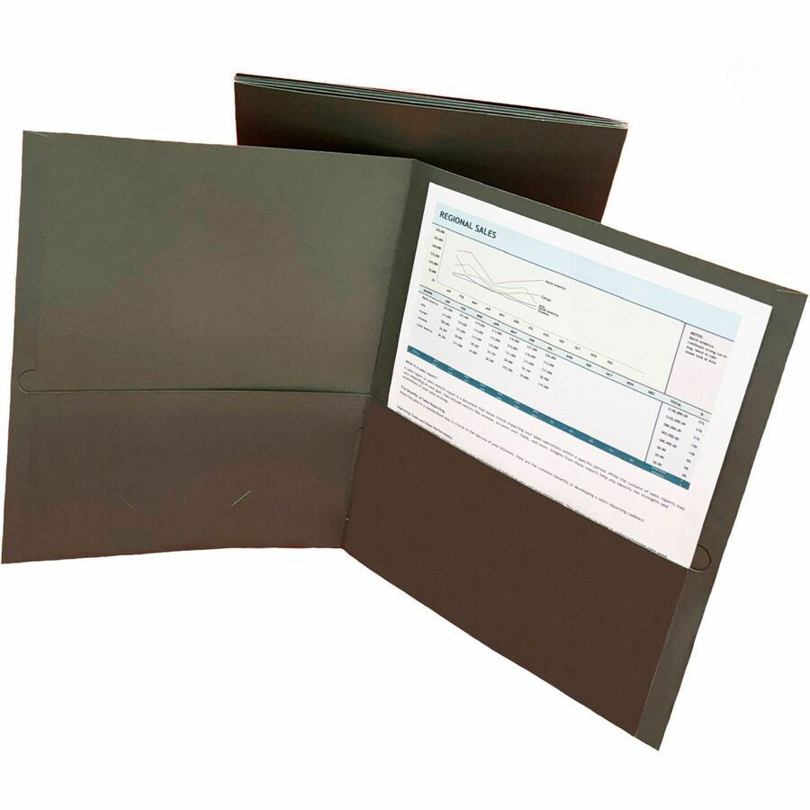 Business Source Letter Portfolio, 8 1/2" x 11", 125-Sheet Capacity, Inside Front & Back Pockets, Card Holder, Gray, 1 Box