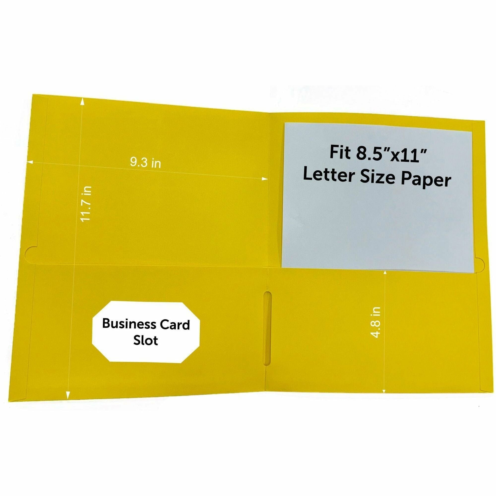 Business Source Letter Portfolio, 8 1/2" x 11", 125-Sheet Capacity, Inside Front & Back Pockets, Card Holder, Yellow, 1 Box