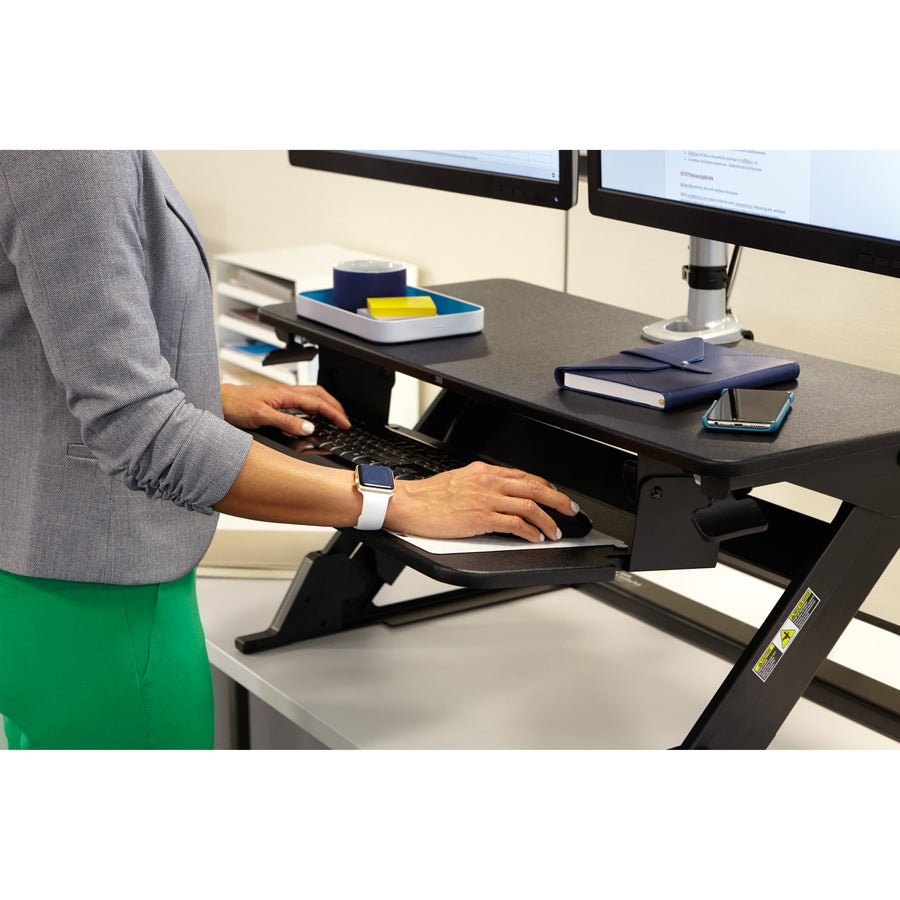 3M Precision Standing Desk, Adjustable Height 6.2"-20", Supports Up to 24" Screen, 35 lb Capacity, 23.2"W x 35.4"H x 6.2"D, Black, Includes Gel Wrist Rest & Mouse Pad, 1 Each