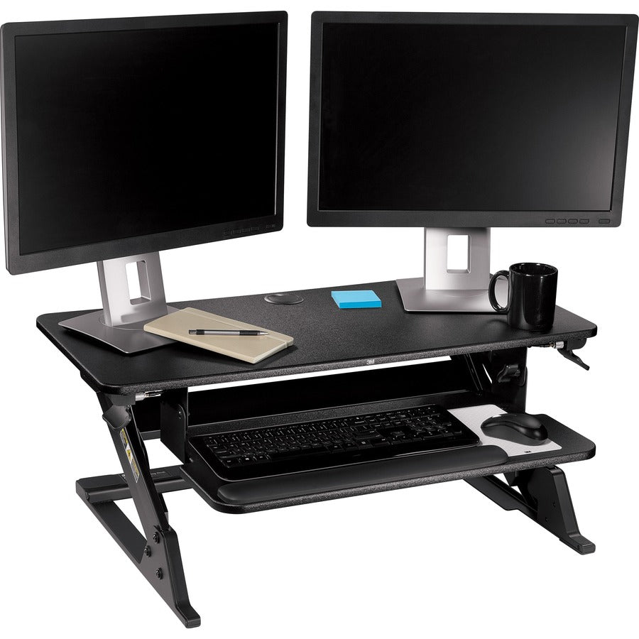 3M Precision Standing Desk, Adjustable Height 6.2"-20", Supports Up to 24" Screen, 35 lb Capacity, 23.2"W x 35.4"H x 6.2"D, Black, Includes Gel Wrist Rest & Mouse Pad, 1 Each