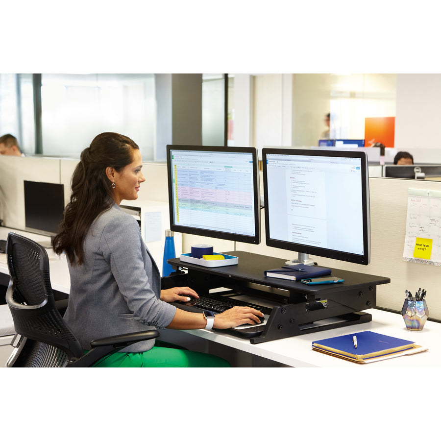 3M Precision Standing Desk, Adjustable Height 6.2"-20", Supports Up to 24" Screen, 35 lb Capacity, 23.2"W x 35.4"H x 6.2"D, Black, Includes Gel Wrist Rest & Mouse Pad, 1 Each
