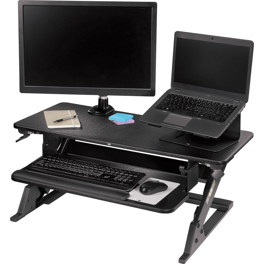 3M Precision Standing Desk, Adjustable Height 6.2"-20", Supports Up to 24" Screen, 35 lb Capacity, 23.2"W x 35.4"H x 6.2"D, Black, Includes Gel Wrist Rest & Mouse Pad, 1 Each