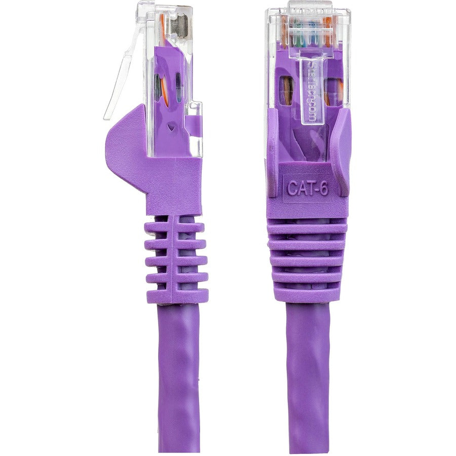 StarTech.com Cat6 Patch Network Cable, 1 ft, RJ-45 Male/Male, 10 Gbit/s, Gold Plated, 24 AWG, Snagless, Molded Boot, Purple, 1 Each