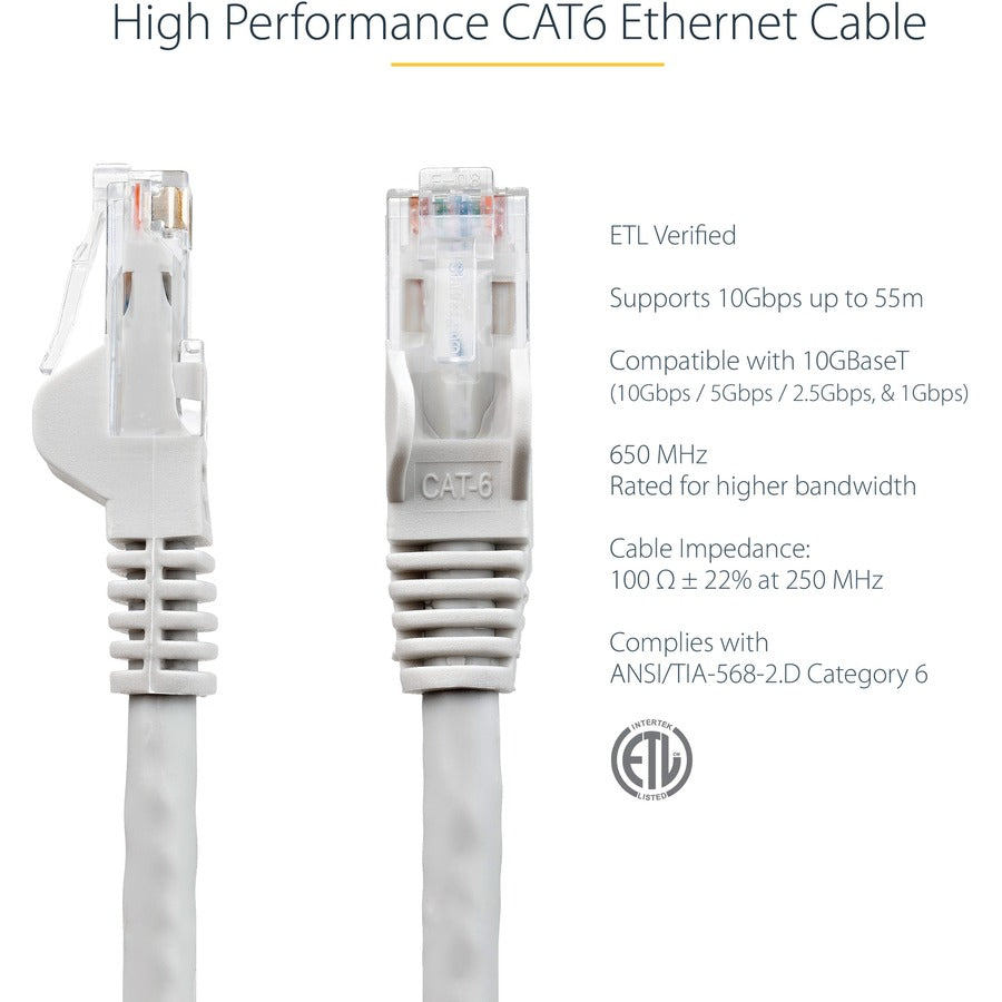 StarTech.com Cat6 Network Cable, 20 ft, RJ-45 Male/Male, 10 Gbit/s, Gold-Plated Connectors, Snagless, 24 AWG, Gray, 1 Each