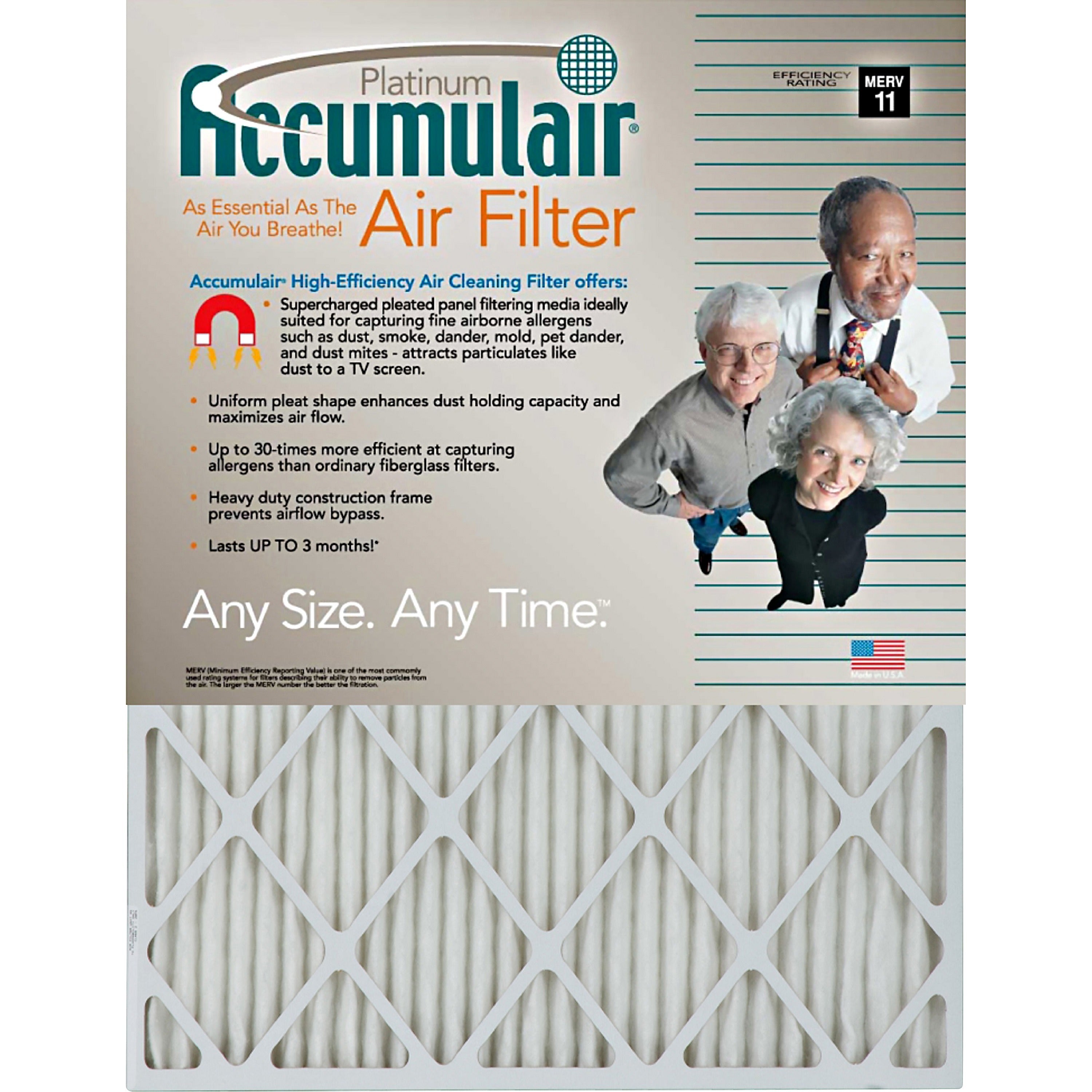 Accumulair Platinum Air Filter, 21" x 23" x 1", White, 4 per Carton
