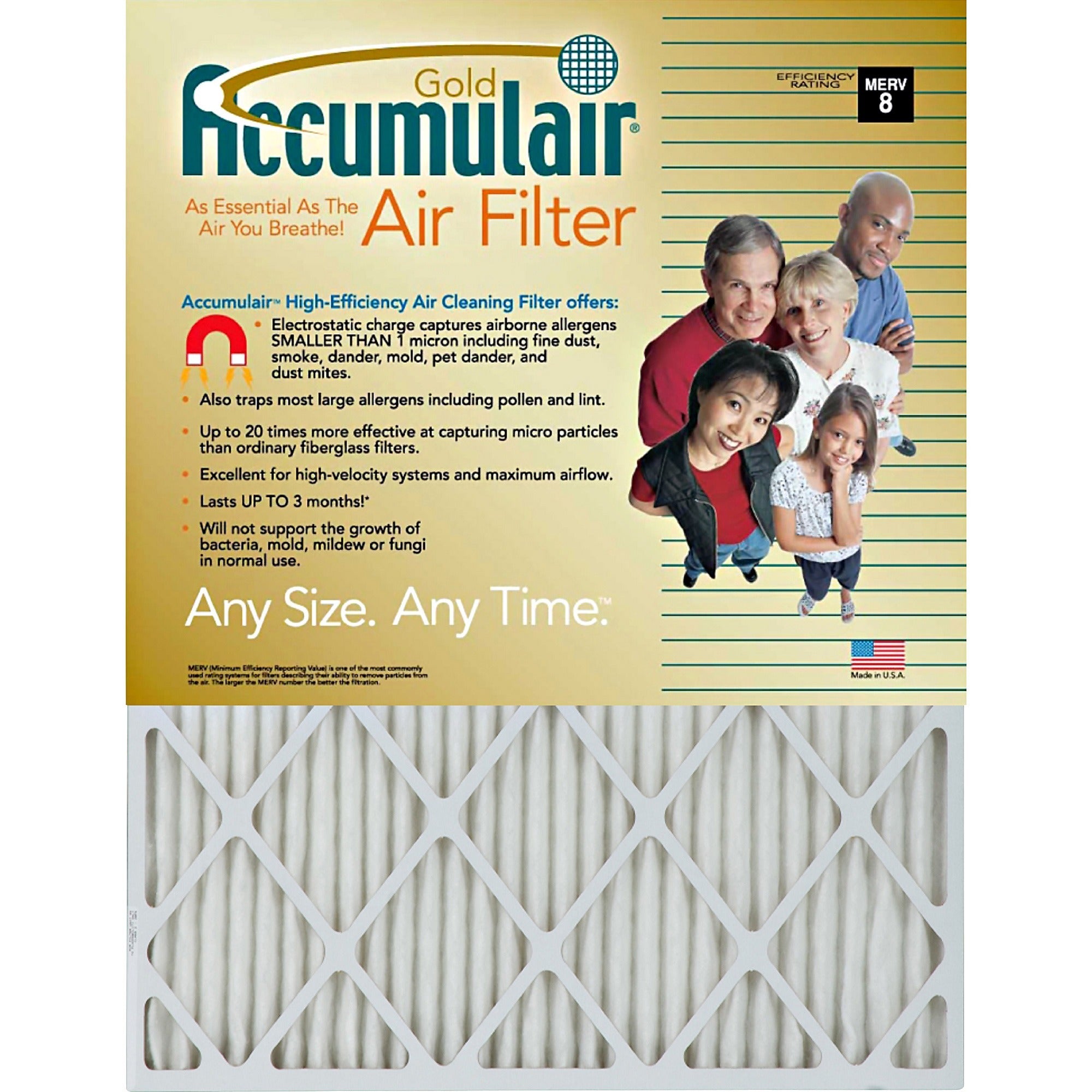 Accumulair Gold Air Filter, 12" x 24" x 1", White, 4 per Carton
