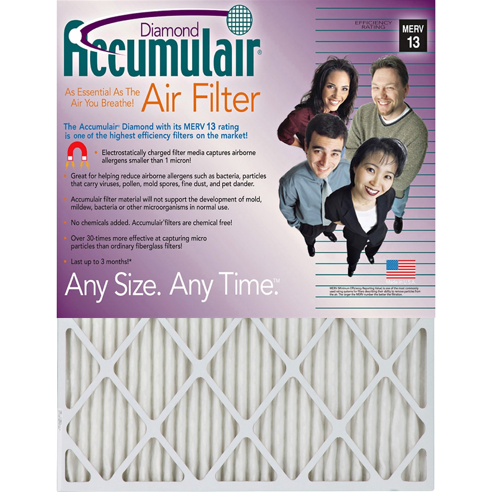 Accumulair Diamond Air Filter, 20" x 30" x 1", White, 4 per Carton