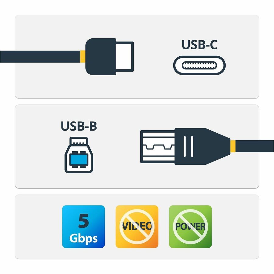 StarTech.com USB Data Transfer Cable, USB-C to USB-B, 6.56 ft, Nickel Plated, Black, 1 Each