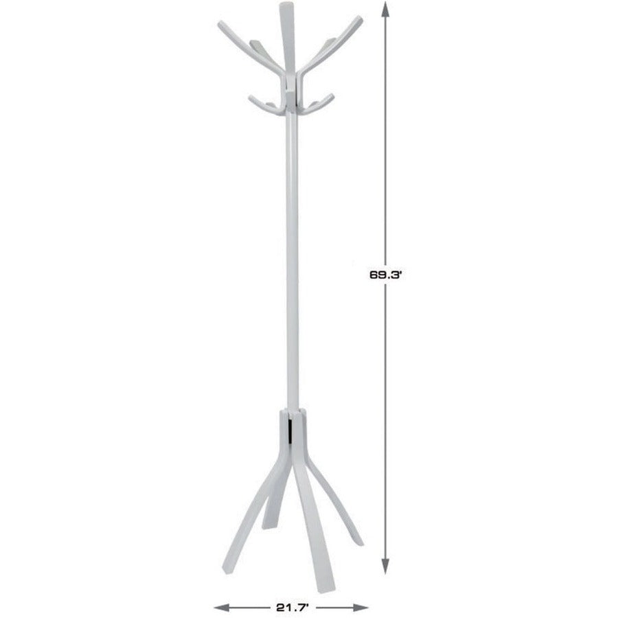 Alba Coat Stand - 5 Hooks - 10 Pegs - 70.5" Height - for Coat, Clothes, Accessories - Wood - White - 1 Each