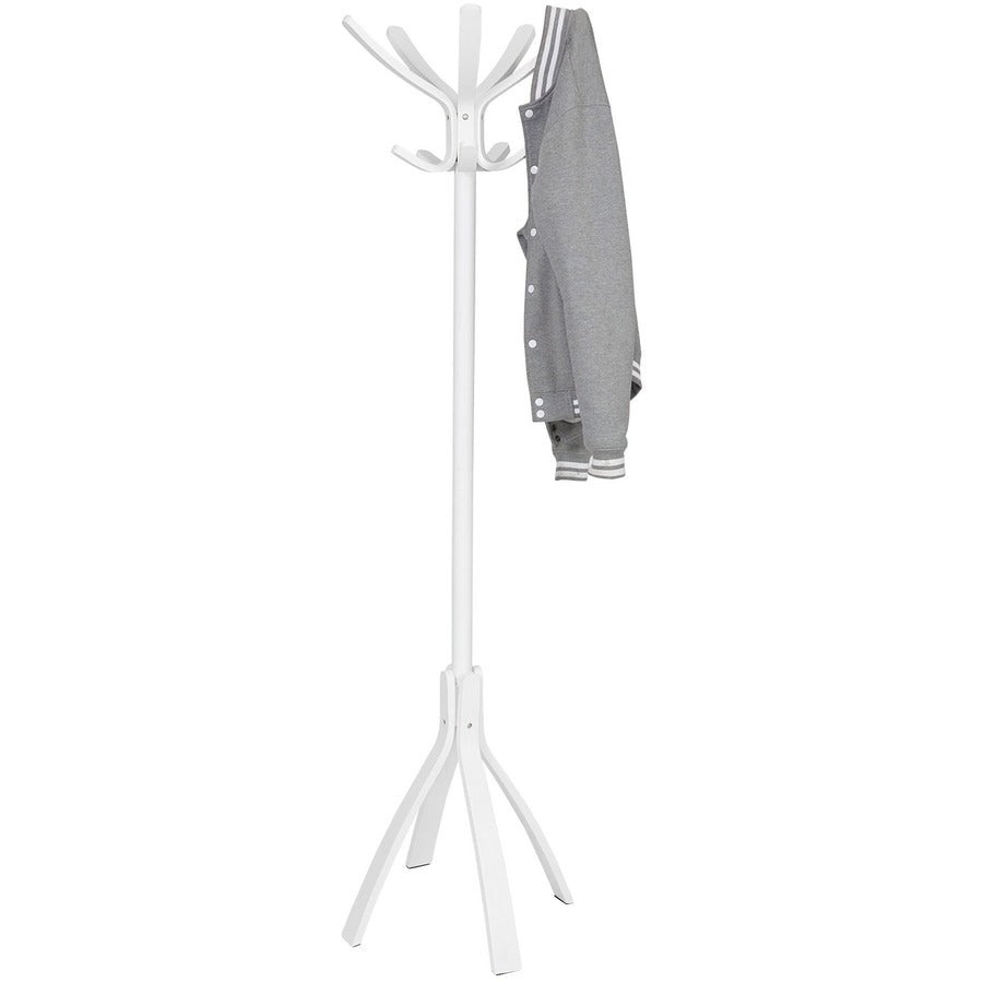 Alba Coat Stand - 5 Hooks - 10 Pegs - 70.5" Height - for Coat, Clothes, Accessories - Wood - White - 1 Each