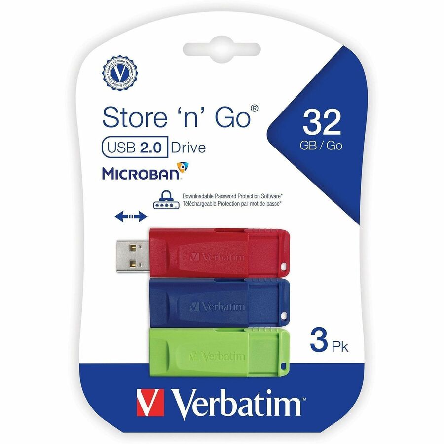 32 GB - USB 2.0 Type A - Blue, Green, Red - Lifetime Warranty - 1 Pack