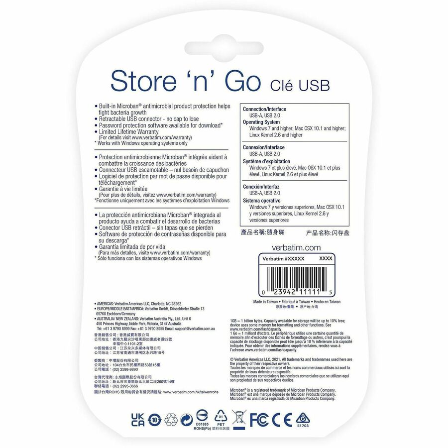 64 GB - USB 2.0 Type A - Blue, Green - Lifetime Warranty - 1 Pack