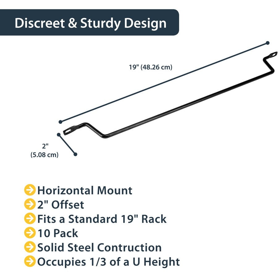 StarTech.com Horizontal Cable Lacing Bars with 2 in. Offset for Racks - 10 Pack