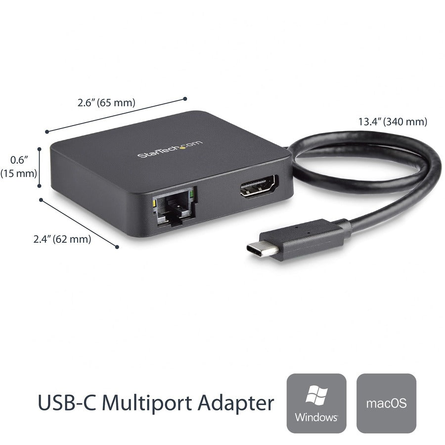 StarTech.com USB-C Multiport Adapter for Laptops - 4K HDMI - GbE - USB-C - USB-A