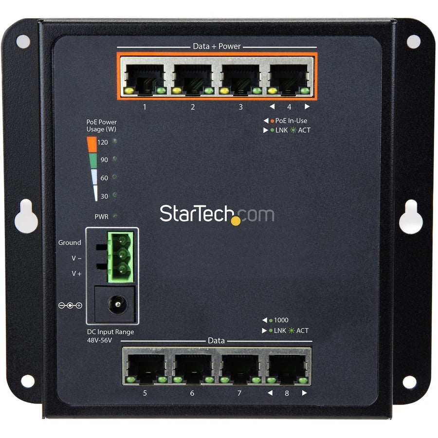 StarTech.com 8-Port (4 PoE+) Gigabit Ethernet Switch - Managed - Wall Mount with Front Access