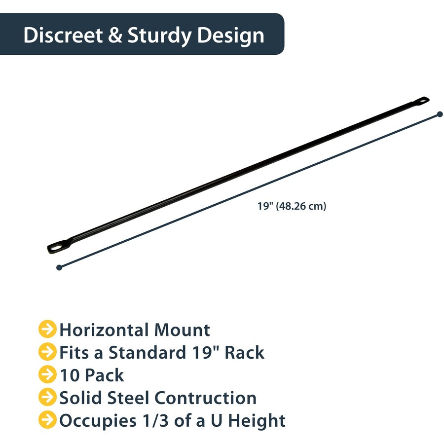 StarTech.com Horizontal Cable Lacing Bars for Racks - 10 Pack