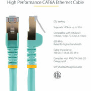 StarTech.com Cat6a Ethernet Patch Cable - Shielded (STP) - 6 ft., Aqua
