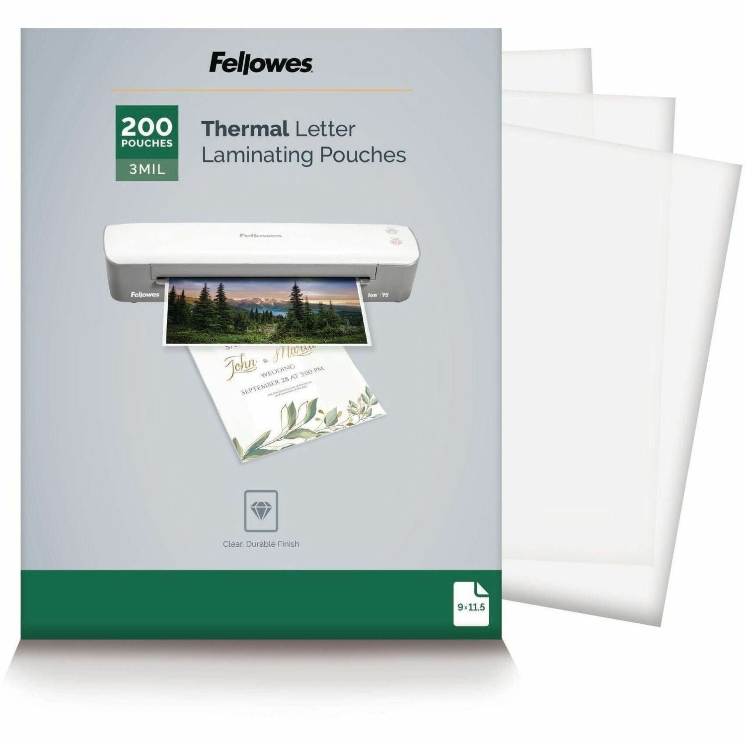 Fellowes Letter-Size Thermal Laminating Pouches - Sheet Size Supported: Letter 8.50" Width x 11" Length - Laminating Pouch/Sheet Size: 9" Width x 3 mil Thickness - Durable - Clear - 1 Pack