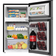 3.10 ft³ - Auto-defrost - Top Mount - Auto-defrost - Reversible - 2.10 ft³ Net Refrigerator Capacity - 1 ft³ Net Freezer Capacity - 120 V AC - 320 kWh per Year - Stainless Steel - Freestanding