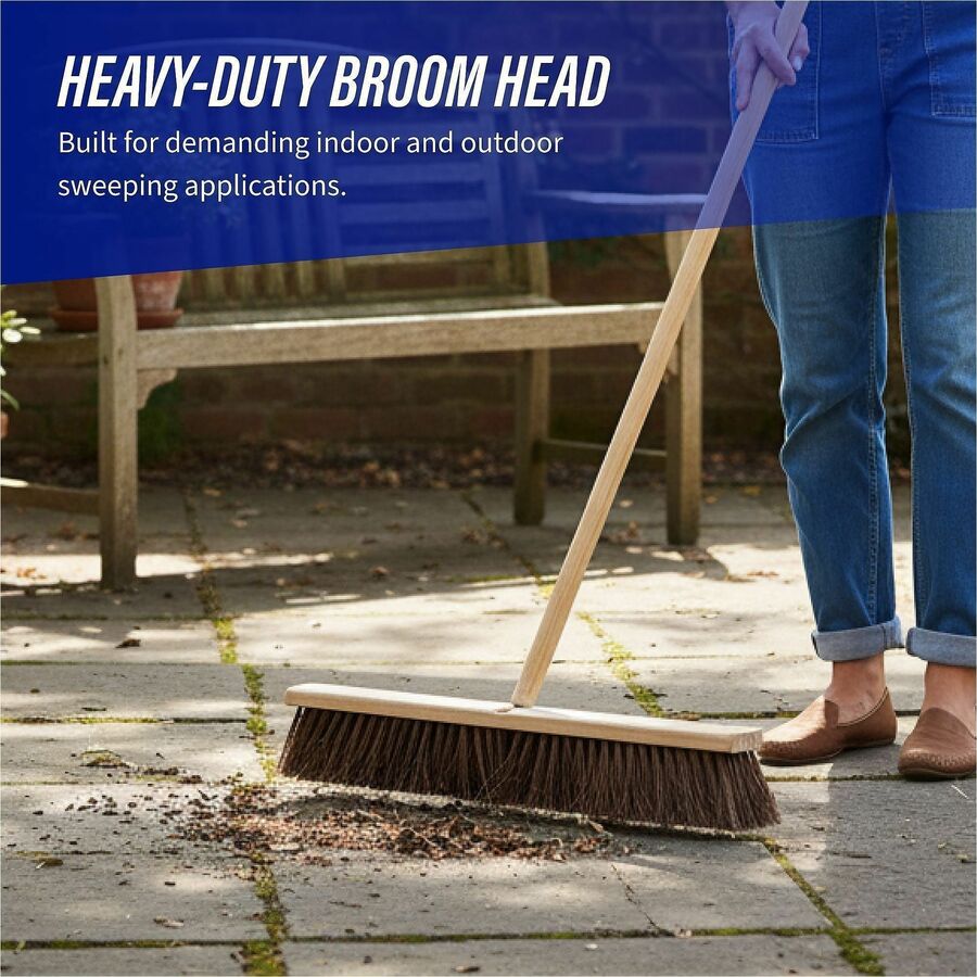 Genuine Joe 24" Push Broomhead - Brown - Lacquered Wood24" Length - 1 Each