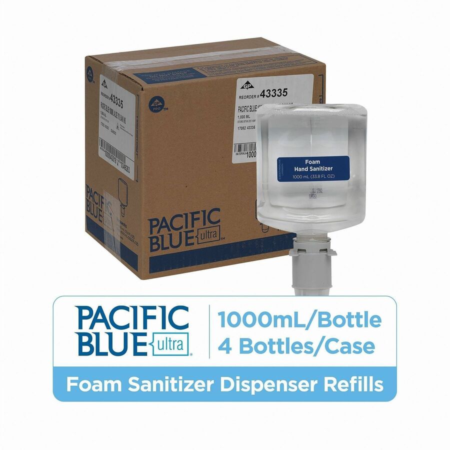 Pacific Blue Ultra Hand Sanitizer Foam Refill - 1.06 quart - Squeeze Bottle Dispenser - Kill Germs - Hand, Skin - Moisturizing - Clear - Dye-free, Fragrance-free, Food-safe - 4 / Carton