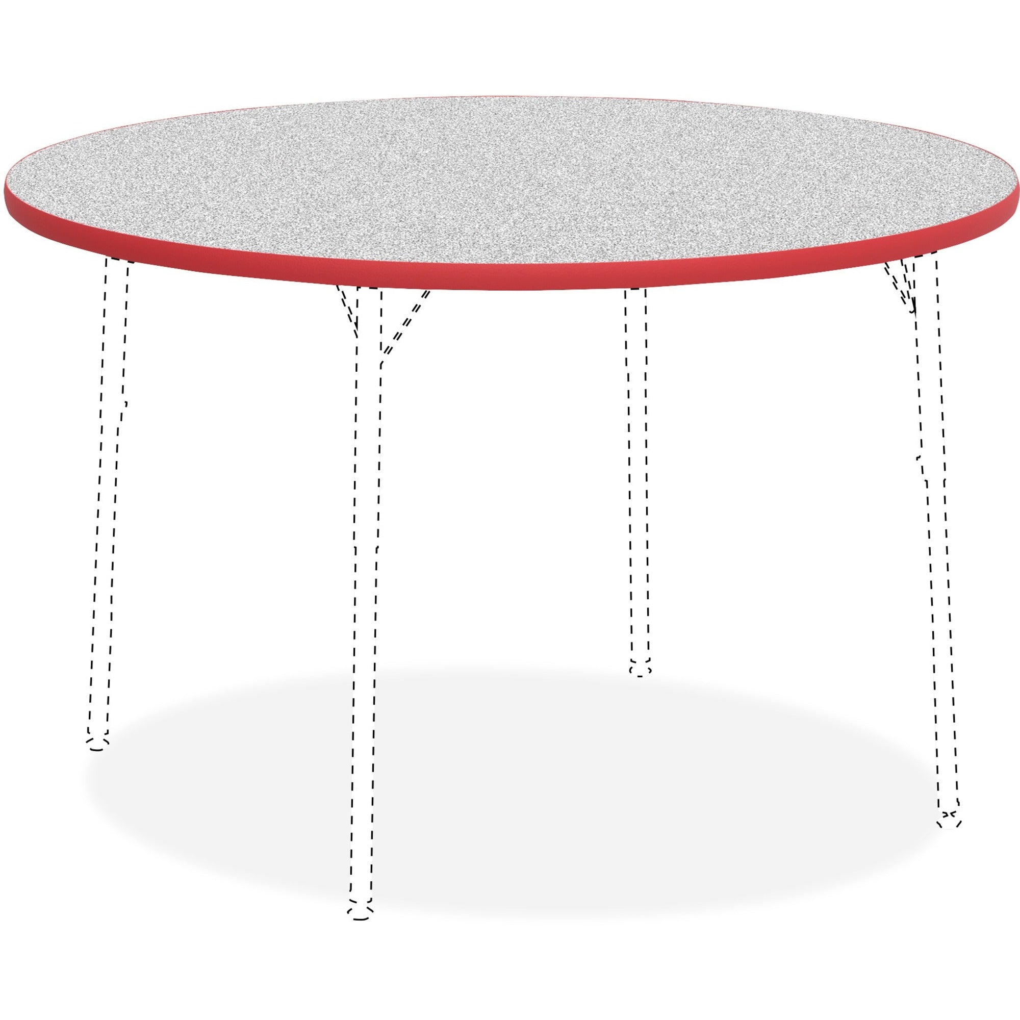 Lorell Classroom Activity Tabletop, Round, Gray Nebula High Pressure Laminate, 1.13" Thick x 48" Diameter, Red Edge, 1 Each