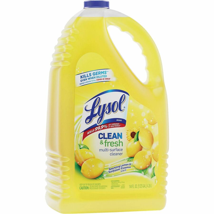 Lysol Clean/Fresh Lemon Cleaner - For Multi Surface - 144 fl oz (4.5 quart) - Clean & Fresh Lemon Scent - Recommended For: Stain Remover - Long Lasting, Disinfectant - Yellow - 1 Each