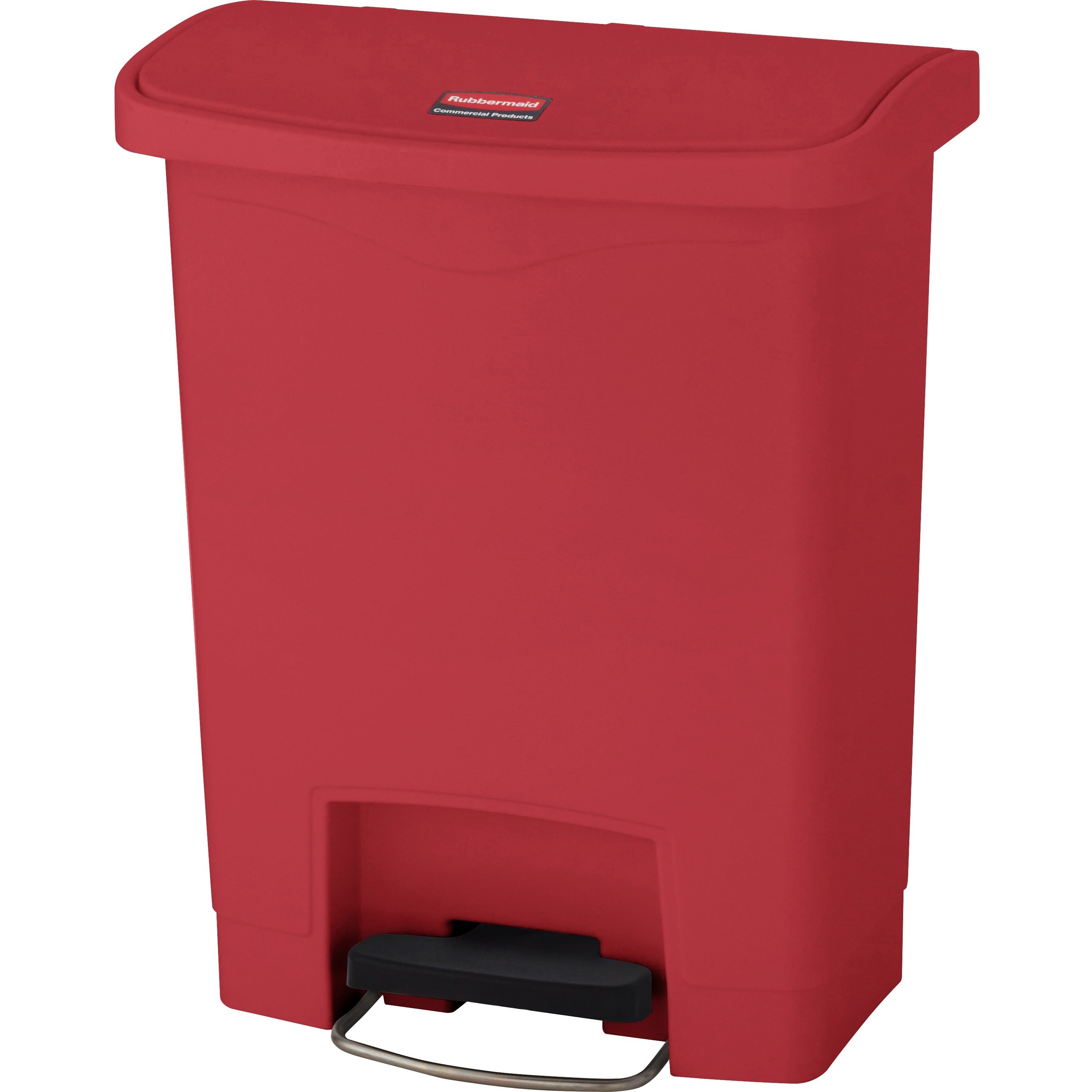 Rubbermaid Commercial Slim Jim 8-gal Step-On Container, Red, Plastic/Resin, Hinged Lid, Foot Pedal, 21.1" H x 10.6" W, 1 Each