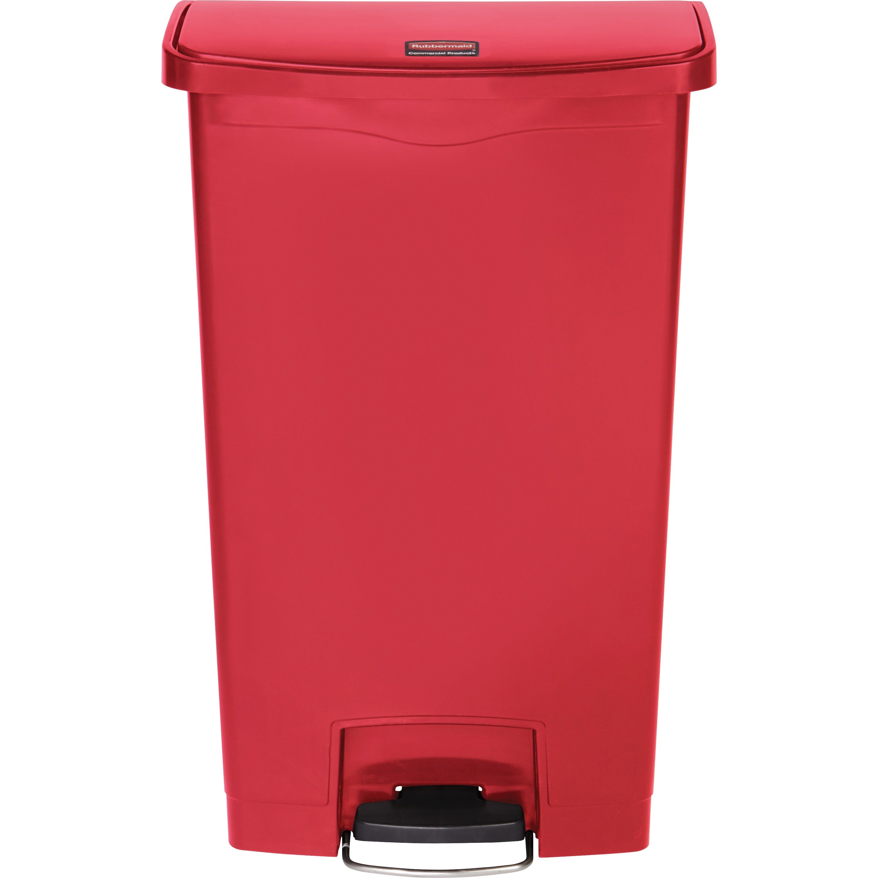 Rubbermaid Commercial Slim Jim 18-gal Step-On Container, Red, Hinged Lid, Foot Pedal, Plastic/Resin, 31.6" H x 12.2" W x 19.7" L, 1 Each