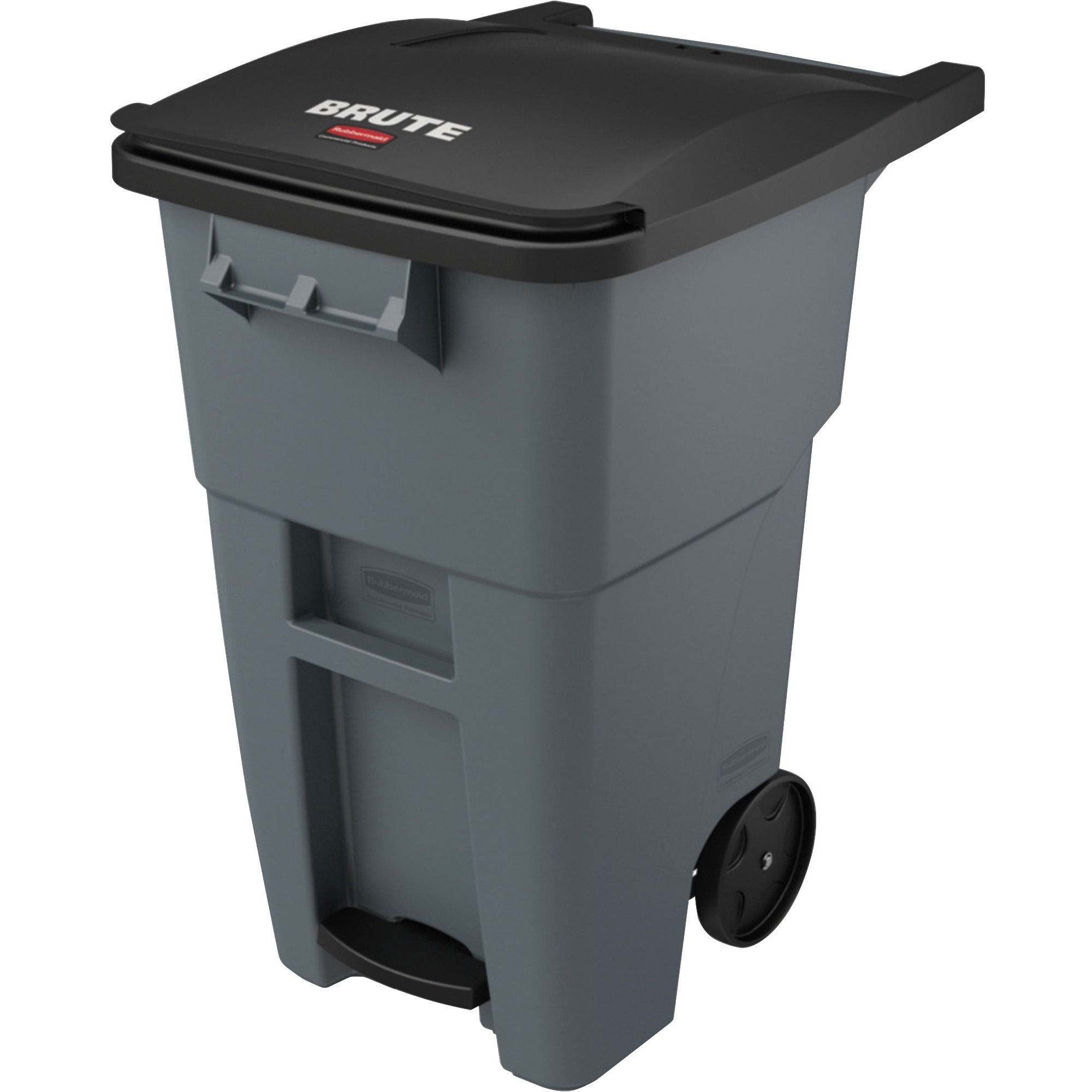 Step-on Opening - Rollout Lid - 50 gal Capacity - Manual - Heavy Duty, Wheels, Reinforced, Handle, Easy to Clean - 39.6" Height x 24" Width - High-density Polyethylene (HDPE) - Gray - 1 Each