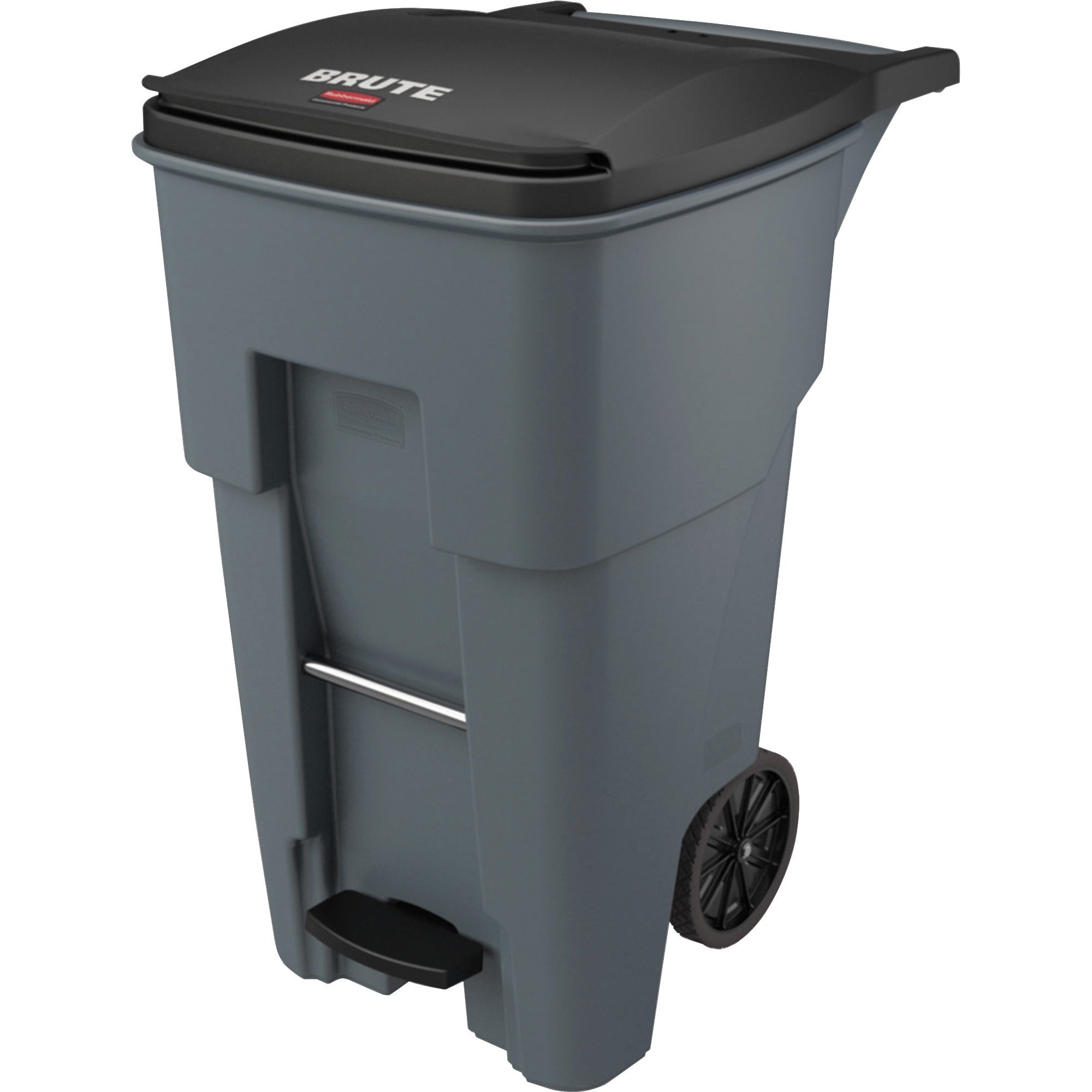 Step-on Opening - Rollout Lid - 65 gal Capacity - Manual - Heavy Duty, Wheels, Reinforced, Handle, Easy to Clean - 44.7" Height x 25.3" Width - High-density Polyethylene (HDPE), Medium Density Polyethylene (MDPE) - Gray - 1 Each