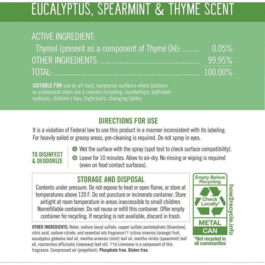 Seventh Generation Disinfectant Cleaner, Eucalyptus Spearmint & Thyme Scent, Non-flammable, Anti-bacterial, Clear, 13.9 fl oz Spray, 1 Each