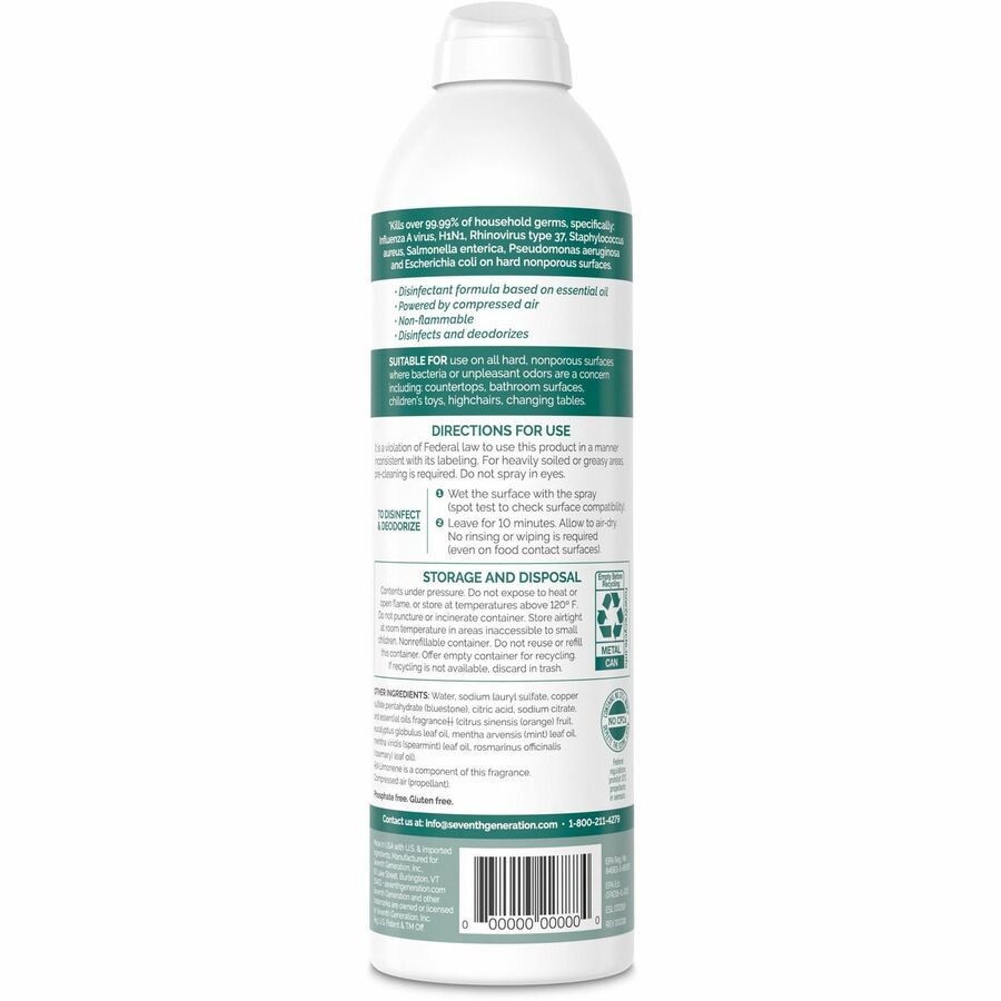 Seventh Generation Disinfectant Cleaner, Eucalyptus Spearmint & Thyme Scent, Non-flammable, Anti-bacterial, Clear, 13.9 fl oz Spray, 1 Each