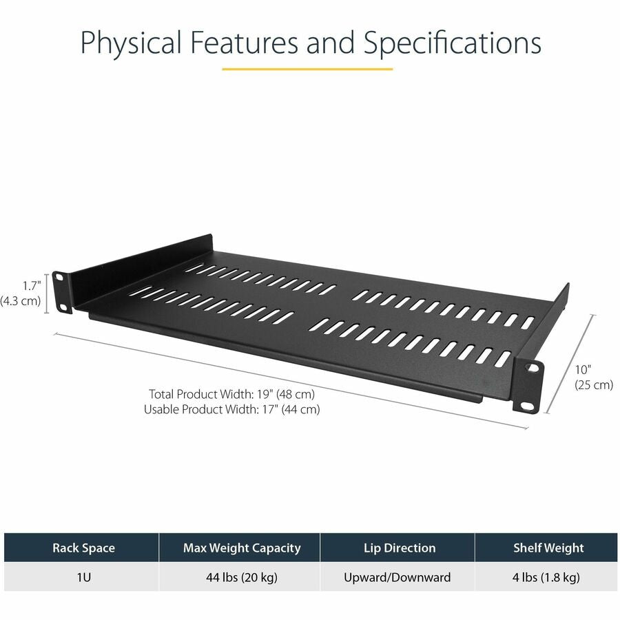 StarTech.com Vented 1U Rack Shelf - 10 in. Deep