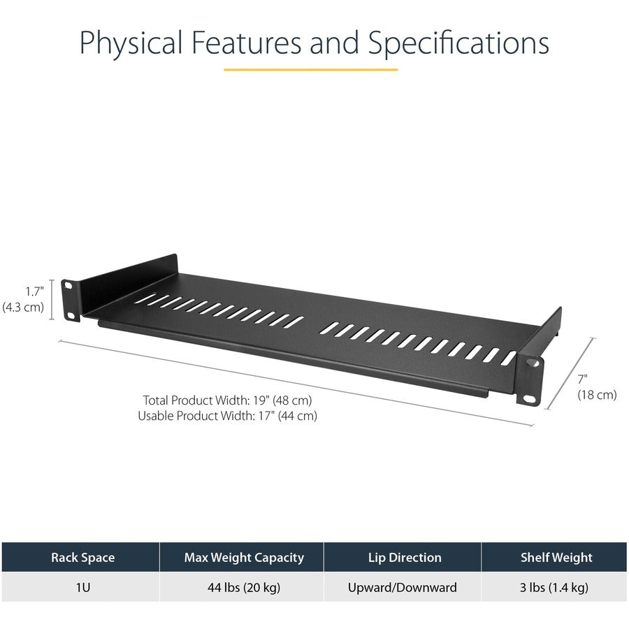 StarTech.com Vented 1U Rack Shelf - 7 in. Deep