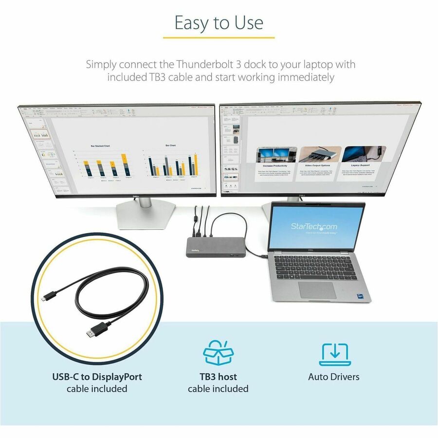 StarTech.com Dual 4K Monitor Thunderbolt 3 Dock with 3x USB 3.0 Ports