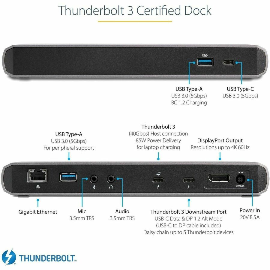 StarTech.com Dual 4K Monitor Thunderbolt 3 Dock with 3x USB 3.0 Ports