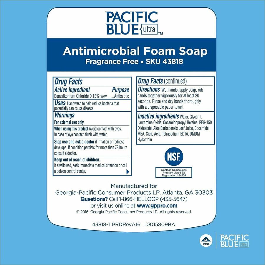 Fragrance-free Scent - 1.27 quart - Bottle Dispenser - Bacteria Remover, Kill Germs - Hand, Food Processing Industry, Restroom - Antibacterial - Clear - Recycled - Dye-free, pH Balanced - 4 / Carton