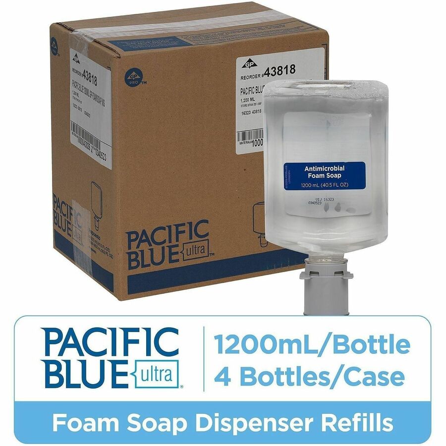 Fragrance-free Scent - 1.27 quart - Bottle Dispenser - Bacteria Remover, Kill Germs - Hand, Food Processing Industry, Restroom - Antibacterial - Clear - Recycled - Dye-free, pH Balanced - 4 / Carton