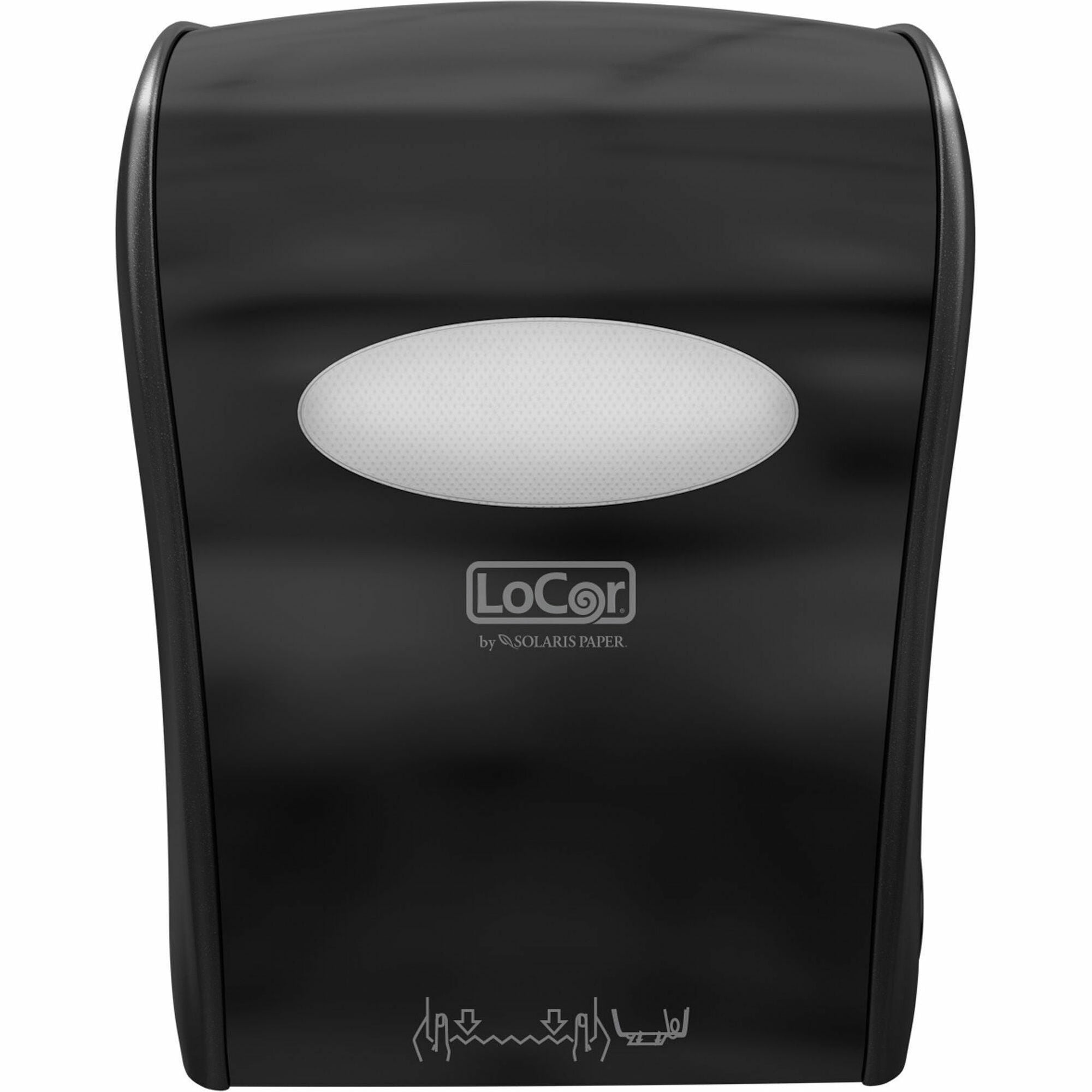 LoCor Mechanical Hands-Free Roll Dispenser, Touchless, Black, 10" x 12.4" x 16.8", Key Lock, 1 Each