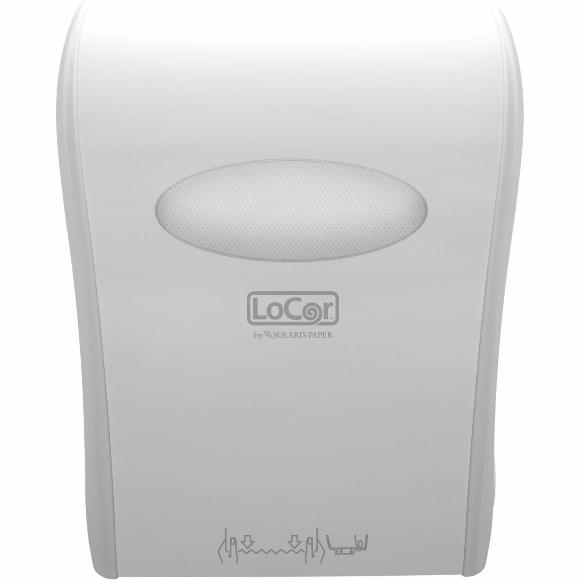 LoCor Mechanical Hands-Free Roll Dispenser, Touchless, Key Lock, White, 10" H x 12.4" W x 16.8" D, 1 Each