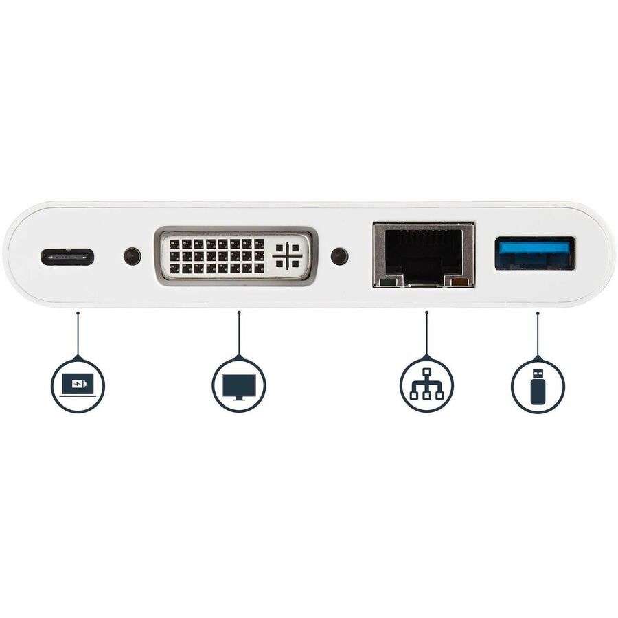 StarTech.com USB-C Multiport Adapter for Laptops - Power Delivery - DVI - GbE - USB 3.0