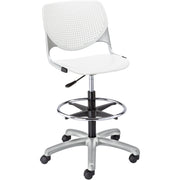 KFI Kool Collection 2300 Armless Stool with Casters, Polypropylene Seat and Back, Powder Coated Silver Steel Frame, 5-Star Base, White, 1 Each