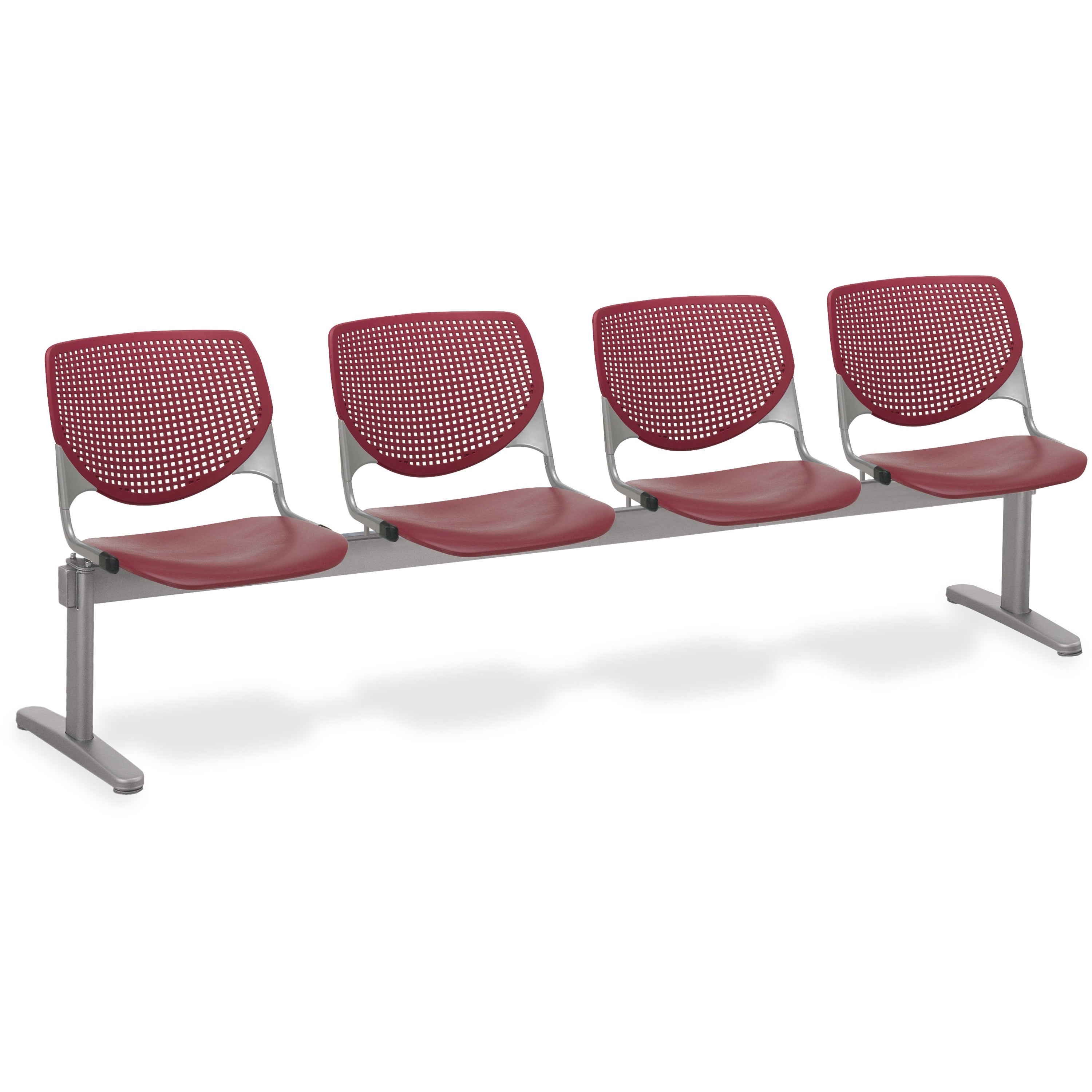KFI Kool 4 Seat Beam, Polypropylene Seat and Back, Powder Coated Silver Steel Frame, Burgundy, 1 Each