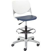 KFI Kool Collection 2300 Armless Stool with Casters, Navy Polypropylene Seat, White Polypropylene Back, Powder Coated Silver Steel Frame, Adjustable, 1 Each