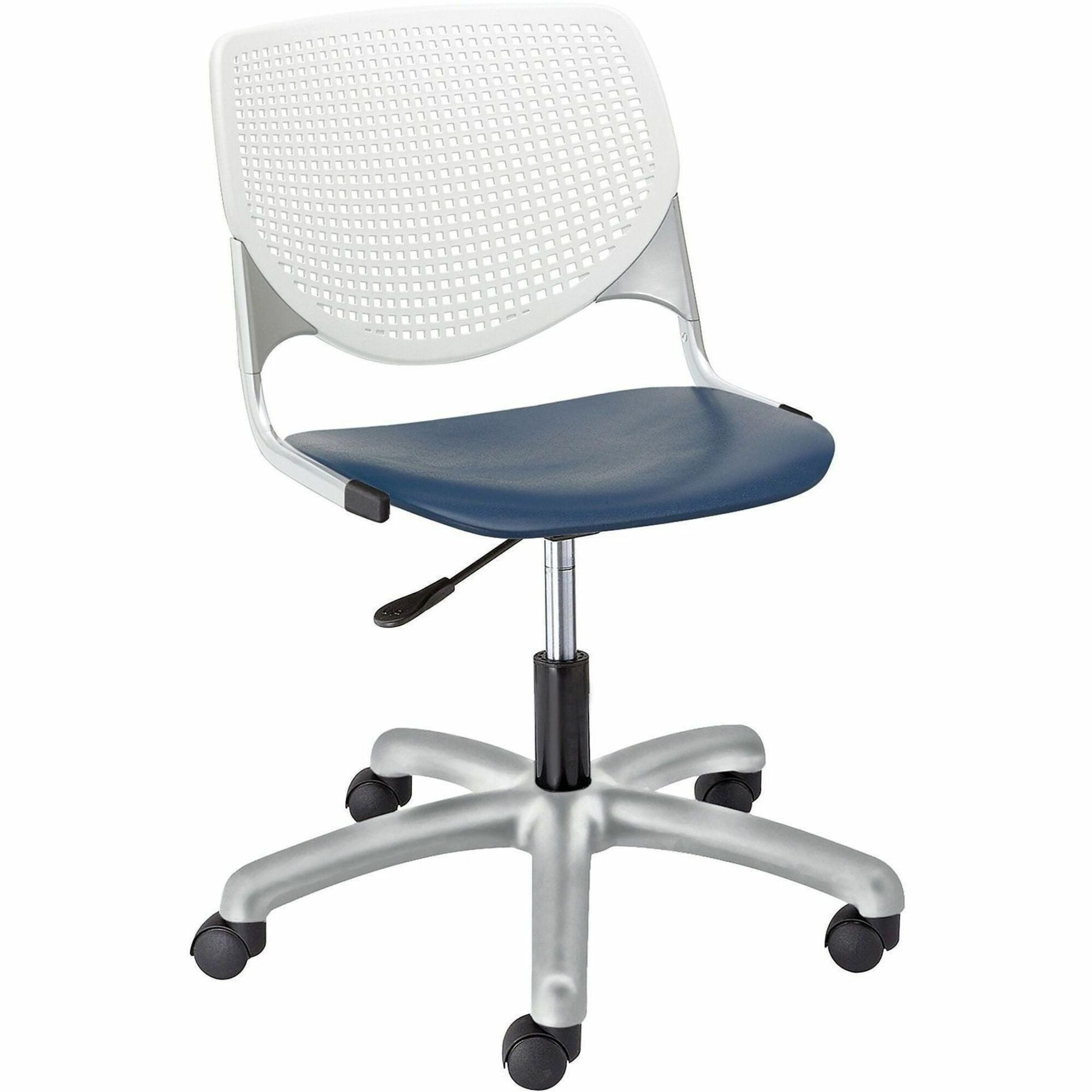 KFI Kool Collection 2300 Task Chair with Casters, Navy Polypropylene Seat, White Polypropylene Back, Powder Coated Silver Steel Frame, 5-star Base, Adjustable Height, Ergonomic Design, 1 Each