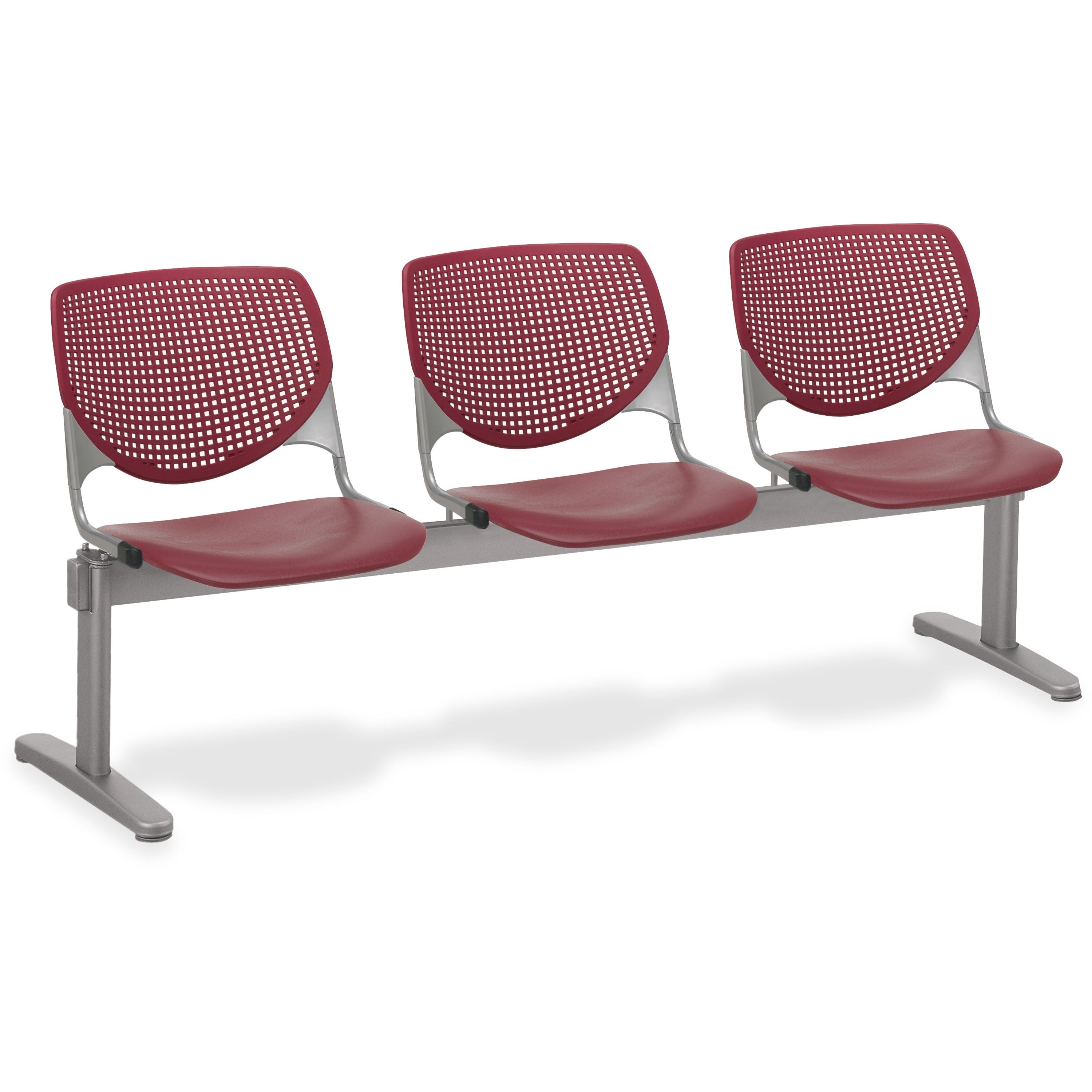 KFI Kool 3 Seat Beam, Polypropylene Seat and Back, Powder Coated Silver Steel Frame, Burgundy, 1 Each