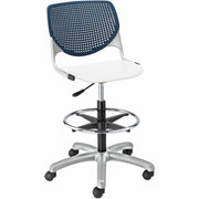 KFI Kool Collection 2300 Armless Stool with Casters, White Polypropylene Seat, Navy Polypropylene Back, Powder Coated Silver Steel Frame, Adjustable, 1 Each
