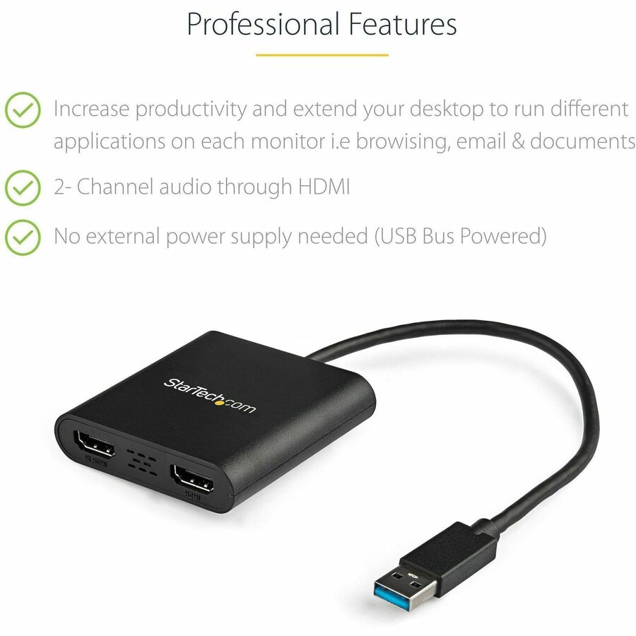 StarTech.com USB to Dual HDMI Adapter - 4K